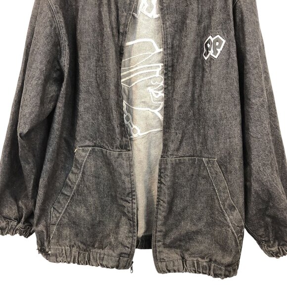 Vintage DJSS Phatpapa Gray Denim Bomber Jacket XL Y2K Streetwear Hip Hop - Picture 7 of 10